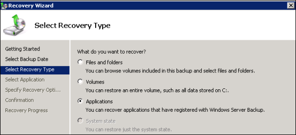 Select Recovery Type option