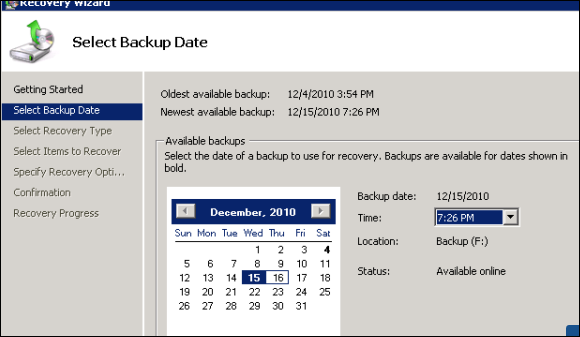 Select Backup Date