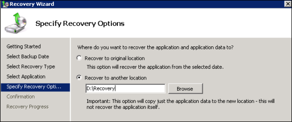 Specify Recovery Option