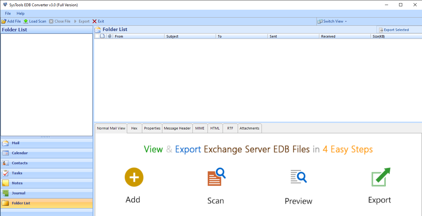 Main screen of EDB to PST Converter