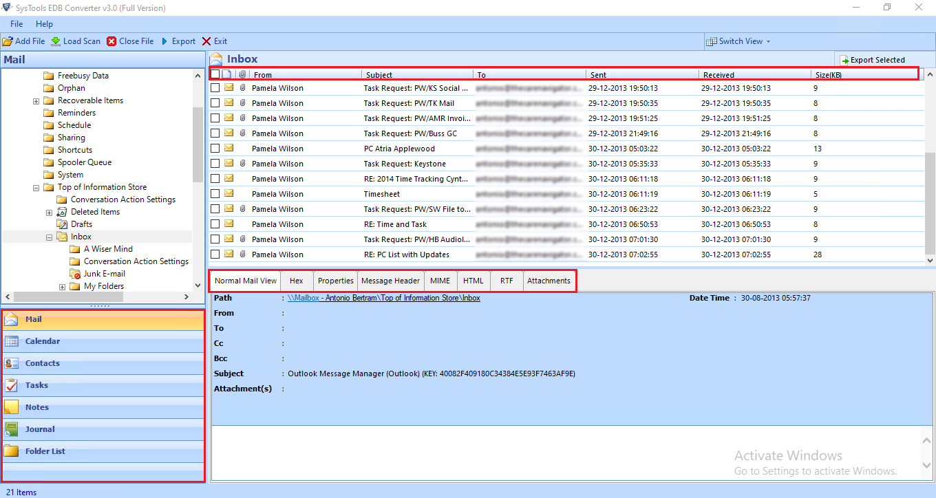 Preview the EDB Mailbox